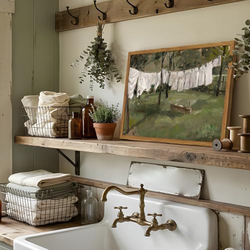 Framed Vintage Laundry Room Wall Art, Cottagecore Farmhouse Landscape Pictures Wall Decor, Country Nature Paintings Canvas Prints Rustic Home Decor for Living Room Bathroom 16x24 inch - color: Farmhouse Landscape, size: 24"L x 16"W