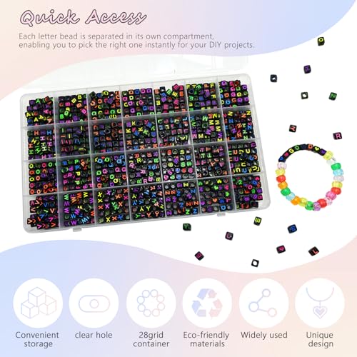 Looconi 840pcs Black Letter Beads Number and Heart Beads 6x6mm Colorful Alphabet Acrylic Beads for Jewelry Making - color: Black&Colourful, size: 6x6mm
