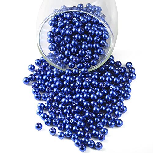 YouLuo 200Pcs Glass Pearl Beads for Jewelry Making,Glass Beads for Bracelet - color: Dark Blue, 6mm