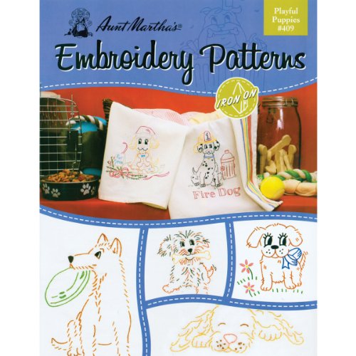 Aunt Martha's Playful Puppies Embroidery Transfer Pattern Book Kit - size: 8.5 x 11 inches, style: Puppies