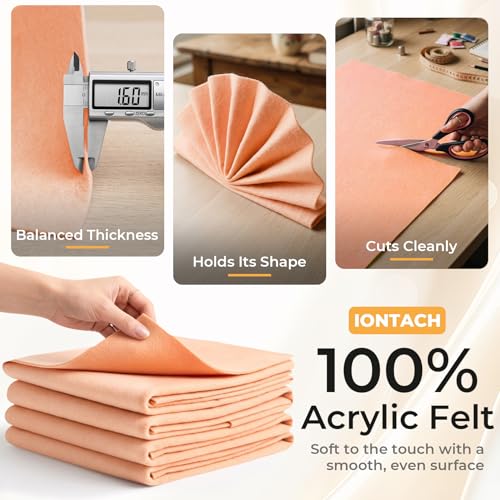 IONTACH 9" X 36" Soft Felt Sheets 1.6mm Thick (4 Packs, Peach Fuzz) - color: Peach Fuzz