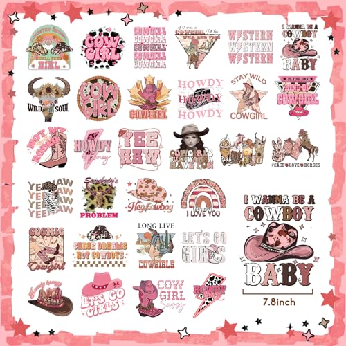 Yuntau 30 Pcs Western Iron on Transfers Patch, Cowgirl DTF Vinyl Decal - style: Cowgirl
