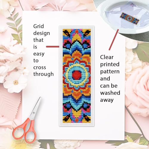 ORIGACH 6 Set Boho Mandala Cross Stitch Bookmark Kit for Beginner - style: Mandala