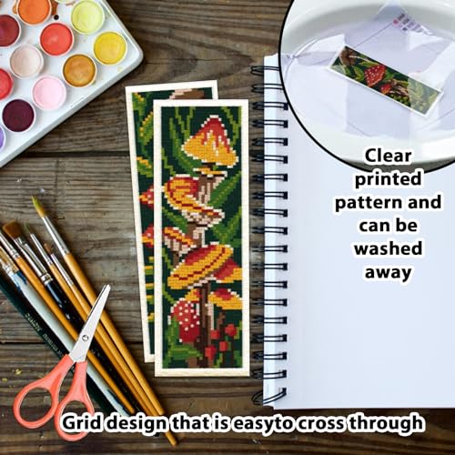 ORIGACH 6 Set Mushroom Plants Cross Stitch Bookmark Kit for Beginner - style: Mushroom
