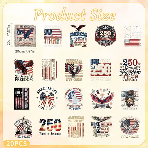 American 250th DTF Transfers Ready to Press, Iron on Decals for T-Shirts - color: USA 250th 195