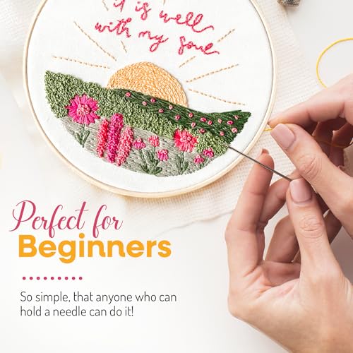 Elly & Grace Christian Embroidery Kit with Embroidery Hoop, Easy Embroidery Kit for Beginners and Adults, Full Embroidery Hoop Kit with Needles and Thread Included (It is Well) - style: It is Well