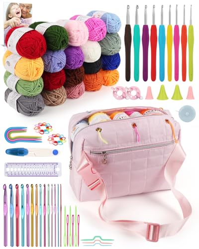 Aeelike Crochet Kit for Beginners Adults, Complete Yarn Kit, Pink - color: Light Pink