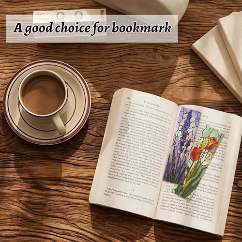 NEGEKFKX 6 Pcs Flowers Cross Stitch Bookmark Kit for Adult Beginners - color: Cross stitch bookmark-4