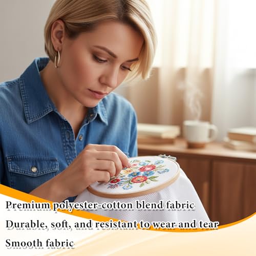 Needlepoint Canvas (18" x 12"), Blank White Embroidery Mesh Fabric Cloth with 25 Needles, 2 Threaders, Seam Ripper - Starter Kit for Cross Stitch, Knit & Crochet Projects and Make Dividers, 14 Mesh