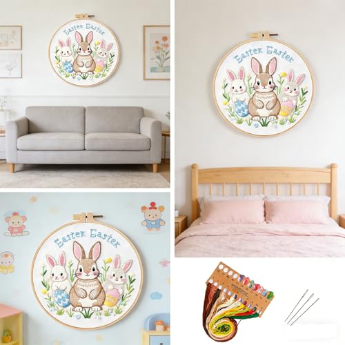 BoAn Rabbit Needlepoint Kit, Embroidery Starter Kit with Hoop & Threads - color: rabbit-3