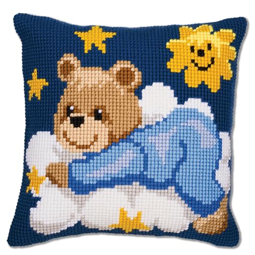 Vervaco Teddy Cushion Cross Stitch Kit - color: Blue