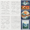 39Pcs Mountain Sun Water Soluble Hand Sewing Stabilizers, 8.3"x11.7" Natural Scenery Embroidery Pattern Stabilizer, 4 Sheets Round Stick and Stitch Embroidery Paper Sticker