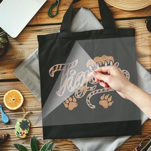 1 Pc Tiger Rhinestone Iron on Hotfix Transfer Decal, Tiger Footprints Pattern Bling DIY Patch Clothing Repair Applique T-Shirt Vest Shoes Hat Jacket Decor Clothing DIY Accessories - color: Tiger with Footprints