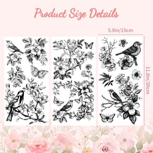 Peacoblue Speckled Bird Rub On Transfers for Furniture Craft 6"x12" - style: Speckled Birds