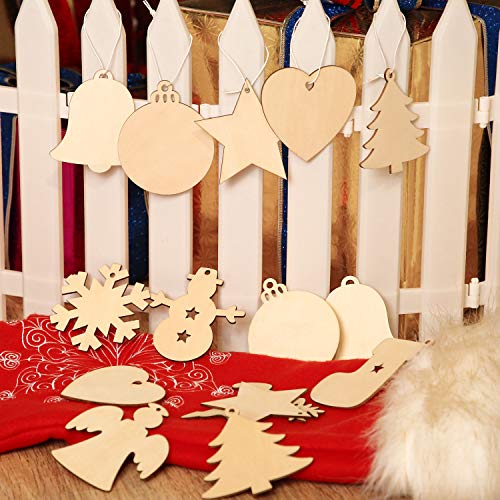 Tatuo 120 Pcs Blank Wood Christmas Ornaments 10 Shapes for DIY,Multi Shape