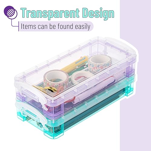Mr. Pen- Plastic Pencil Case Box, 2 Pack, Large Crayon Marker Pen Organizer - color: Blue, Pink, size: 2 Pack