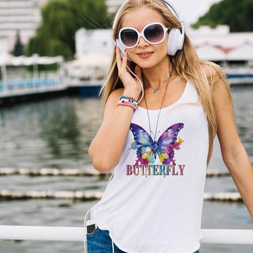 Dazoratix Watercolor Butterfly Iron on Transfers - 20 Sheets Cute DTF Ready to Press Heat Patches Floral Vinyl Designs Stickers Decals for T Shirts Women Clothes Clothing DIY Craft Applique Decoration - style: Watercolor Butterfly