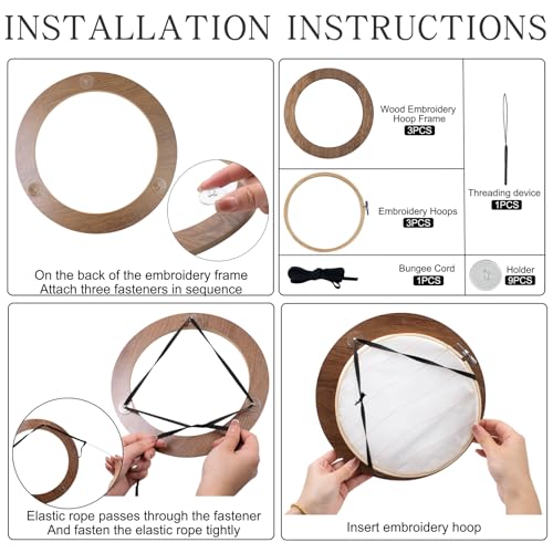 3 Sets Embroidery Display Frame with Bamboo Hoops, 8 Inch Round Wall Mounted Embroidery Hoop Frame for Finished Cross Stitch, Needlework, DIY Art Craft Sewing Decoration - size: 8 in
