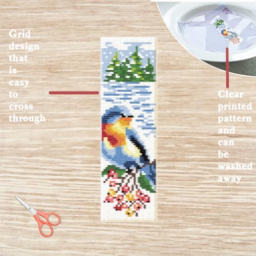 FREEBLOSS 6 Set Cross Stitch Bookmark Kit Stamped Cross Stitch Kit Four Flower and Birds Pattern Embroidery Set with Instruction for Adults 8''*2.4'' - style: Season Birds