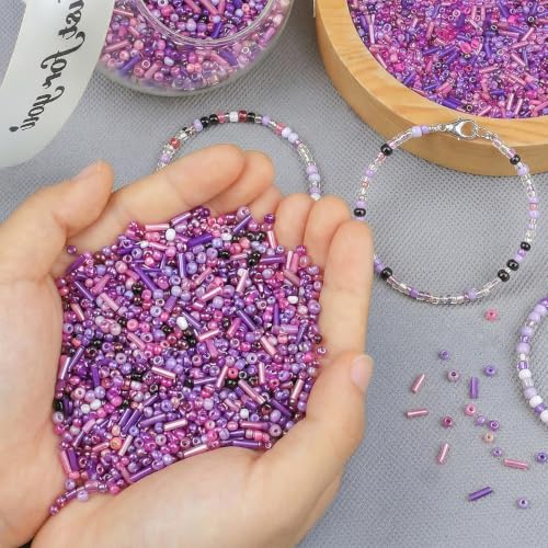 Purple Seed Beads for Jewelry Making Glass Bugle Beads for DIY Craft - color: Purple