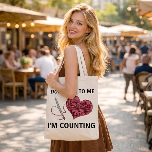 Cute Goose Crochet Canvas Tote Bag for Women - color: I'm Counting