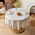 Joyfol Day Rustic Round Table Cloth, Heavy Duty Linen Florals Embroidery Tablecloths, Farmhouse Waterproof Tablecloth, Wrinkle Free Table Cover with Tassels, Coffee Berry, 55 inch - color: Coffee Berry, size: 55" (Round)
