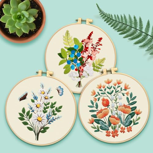 ERKOON 5 Sets Embroidery Kit for Beginners Adult Bouquet Cross Stitch - color: Bouquet