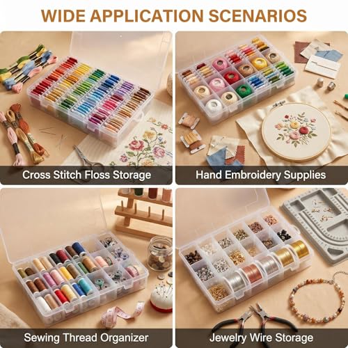 Embroidery Floss Cross Stitch Organizer Box Set 50 Pcs White Plastic Floss Bobbins Set Embroidery Thread Bobbins with Organizer Storage Box and 552 Pcs Floss Number Stickers