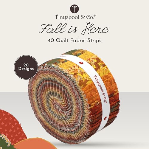 Tinyspool & Co.'s Twirlie Roll 40 Precut Quilting Fabric Strips for Quilting Supplies, Crafting, and Sewing, Soft Cotton Strip for Blanket, Rug, Upholstery, Home Decor, and Purse Making, Fall is Here - color: Fall is Here
