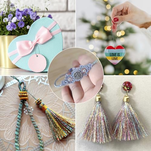 Beadthoven 2 Rolls Metallic Cord Twine, Colorful Thread String for Bracelet Making Jewelry Braided Thread Rope 9-Ply Embroidery Thread Floss for Gift Wrapping Home Décor Upholstery Curtain DIY Crafts - color: Light Metallic Color-colorful