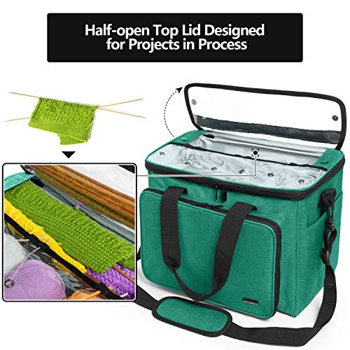 Teamoy Knitting Bag, Yarn Storage Organizer Crochet Bag Tote, Green - color: Green