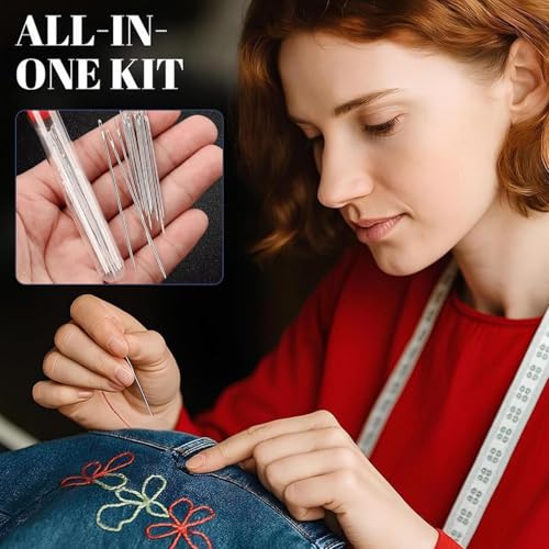 Big Eye Steel Sewing Needles Kit 34PCS, 5 Size Stainless Steel Hand Sewing Needles with Case, Easy Threading for Seniors & Beginners(34-PCS)