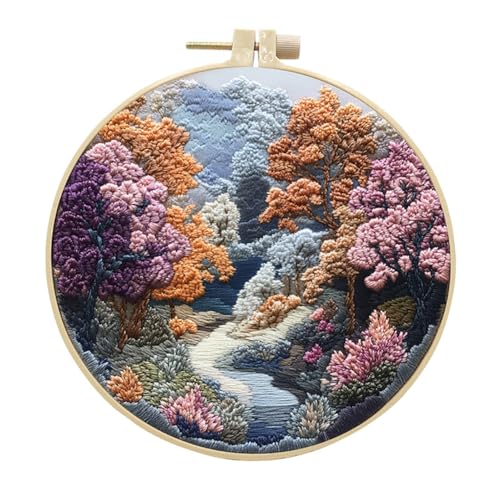 EUBUY Landscape Embroidery Kits for Beginners, Embroidery Kits for Beginners Adults, Beginners Embroidery Starter Kit with Pattern, Needle Thread DIY Embroidery Material Kit - color: Type 17