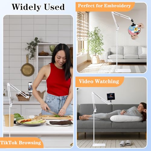 Adjustable Embroidery Hoops Stand for Hand Work,Cross Stitch Frame with 360° Rotation, Hands-Free Stitching,3-in-1 Hoop/Tablet/Phone Holder Floor Stand,White - style: White