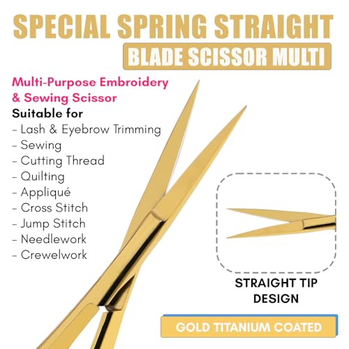 Cross Edge 5 Inch Straight Tip Spring Scissors, Gold - color: Cec-ss-02