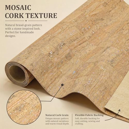 SorenCut Patterned Cork Fabric Roll 12.8 x 54 Inch – Stone-Inspired Mosaic Cork Leather Fabric with Flexible Backing for DIY Crafts, Earrings, Bags, Wallets & Handmade Accessories - color: Iridescent Speckle