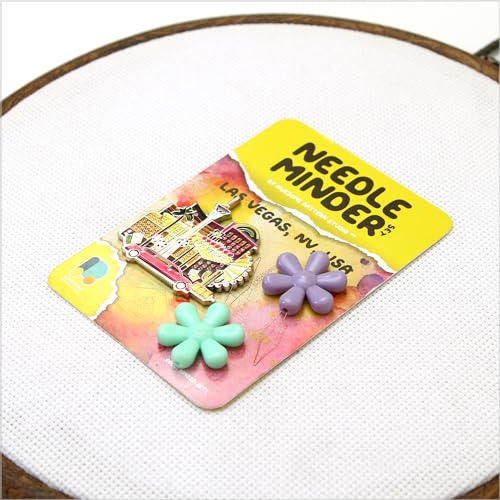 Awesome Pattern Studio Needle Minder Set - Las Vegas Magnetic Needle Minder + 2 Needle Threaders. Enamel Pin for Cross Stitch, Embroidery and Craft - size: Las Vegas Set #1