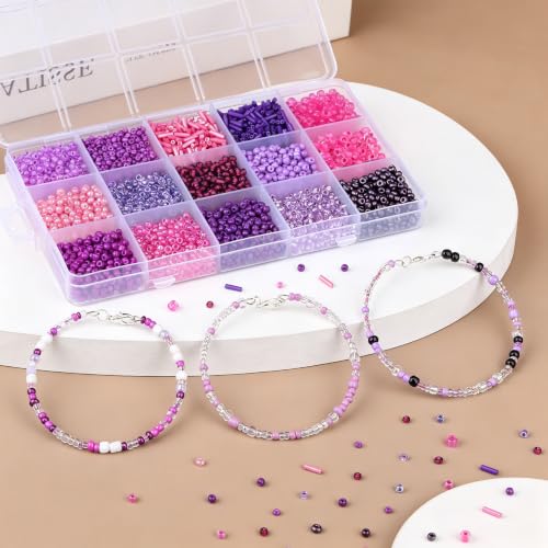 Purple Seed Beads for Jewelry Making Glass Bugle Beads for DIY Craft - color: Purple