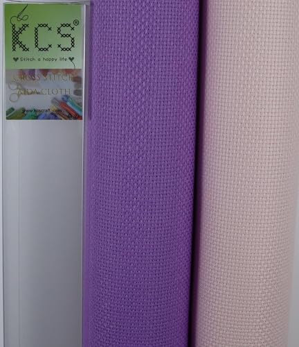 KCS 2 pc of 15" x 18"(38cmx45cm) Counted Cross Stitch Cotton Aida Cloth Needlework Fabric Box (Lavender+Pink, 14CT) - color: Lavender+pink, size: 14CT