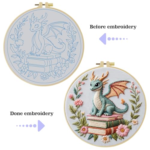 JOZYSH Black Dragon Handmade DIY Embroidery kit,Suitable for Adult Beginners,Includes Embroidery Cloth, Instructions, Embroidery Frame and Needle and Thread, Suitable for Holiday Gifts (Dragon1) - style: Dragon1
