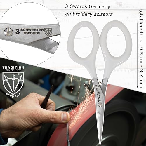 3 Swords Germany - Embroidery Scissors, Shears for Art Work, Daily Use in Household, Sewing, Art Work, Craft with Synthetic Leather case - white/black - color: White/Black
