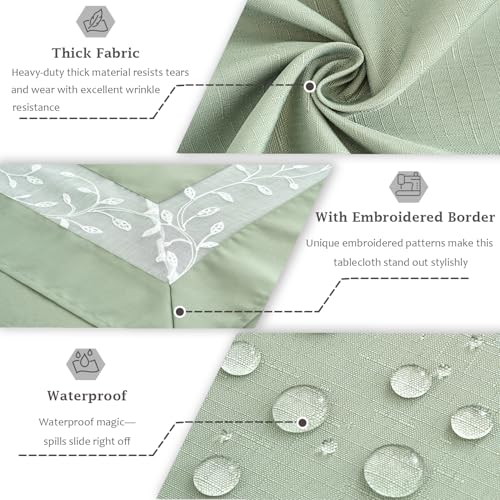 Polyester Fabric Tablecloth with Exquisite Embroidery Sheer Border-Waterproof/Wrinkle Resistant-for Dining,Indoor&Outdoor,Wedding,Holiday,Sage Green,Rectangle 60x84Inch - color: Sage Green, size: 84" x 60" (Rectangular)