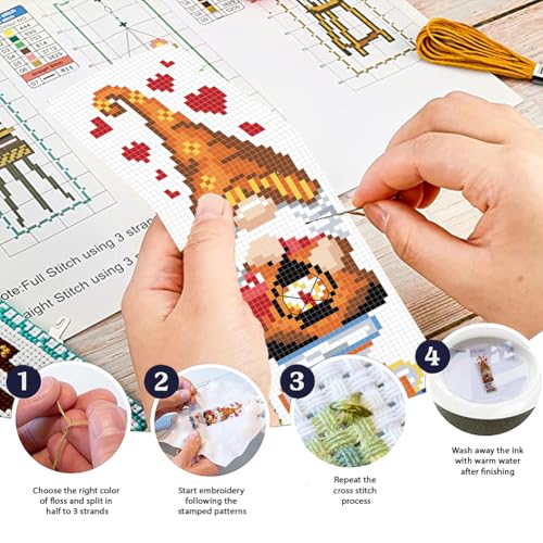 FREEBLOSS 6 Set Cross Stitch Bookmark Kit 11 CT Stamped Cross Stitch Kit DIY Embroidery Bookmark Kits for Adult Beginners with Instructions, Gnome Pattern, 6 x 20 cm/8" x 2.4" - style: Books and Dwarfs