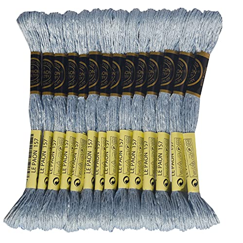 LE PAON Embroidery Floss, 14-Pack Six Strands 100% Long Staple Cotton Embroidery Thread, 8.7-Yard，Color Number：157, Very Light Cornflower Blue - color: 157