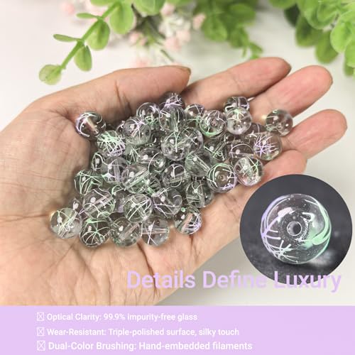10mm Hand-Drawn Glass Beads Bulk 160pcs Green Purple Round - color: Green&Purple 10mm