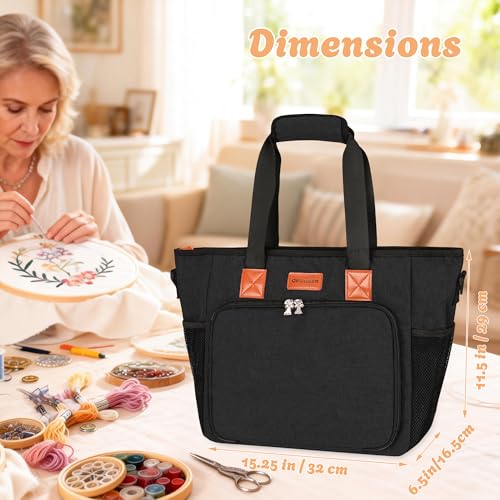 CROTIRAD Embroidery Bag Organizer for Cross Stitch Kits with Shoulder Strap - color: Black