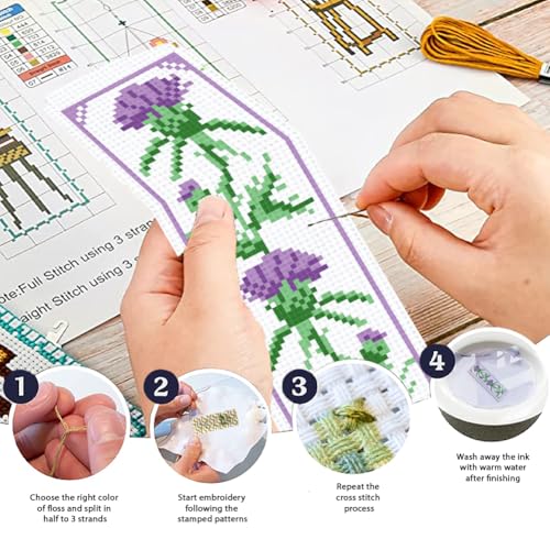 ORIGACH 6 Set Cirsium Cross Stitch Bookmark Kit for Beginner - style: Cirsium