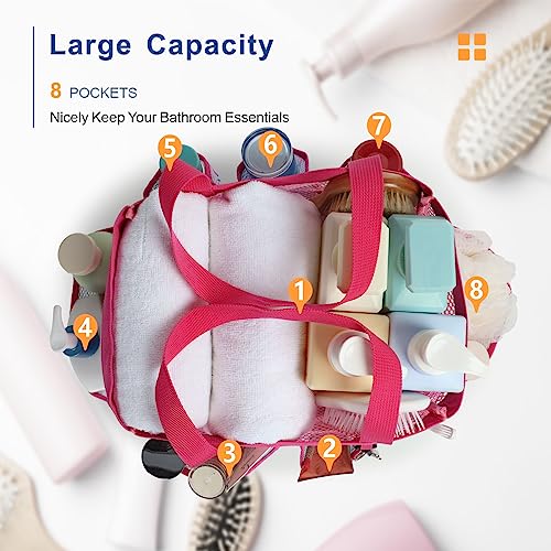 Mesh Shower Caddy Portable - 8 Pockets, S-Hook, Shower Bag for Dorm Camping - color: Pink Flamingo, size: L (Classic Dorm Caddy)
