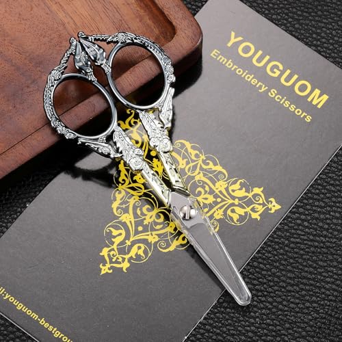 YOUGUOM Sewing Embroidery Scissors, Small Thread Shears with Cover - color: Golden Black