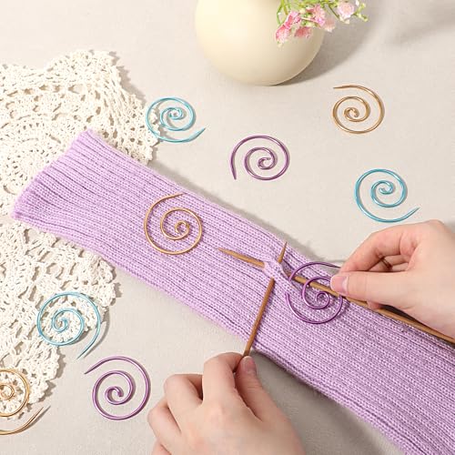 9PCS Spiral Cable Knitting Needle, Metal Cable Knit Needle Stoppers for Yarn Sewing Knitting Beginners Circular Needles Knit Tool Cable Needles Shawl Pin
